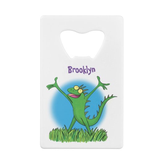 Funny green lächelnd animierte Eidechse Geldbeutel Flaschenöffner (Rückseite)