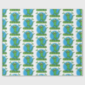 Funny green lächelnd animierte Eidechse Geschenkpapier (Flach)