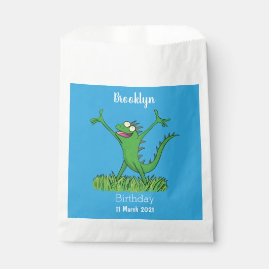 Funny green lächelnd animierte Eidechse Geschenktütchen (Vorderseite)