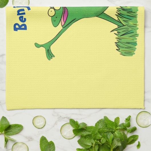 Funny green lächelnd animierte Eidechse Geschirrtuch (Gefaltet)