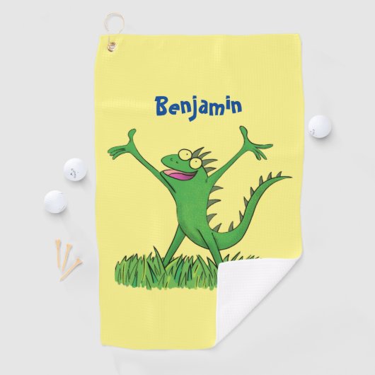 Funny green lächelnd animierte Eidechse Golfhandtuch (Insitu)