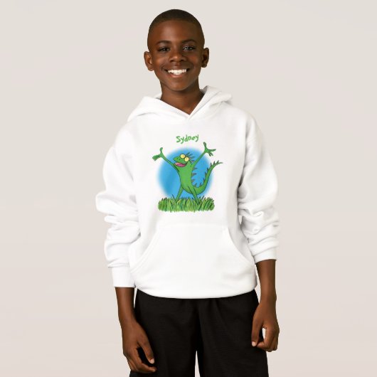 Funny green lächelnd animierte Eidechse Hoodie (Vorne ganz)