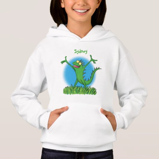 Funny green lächelnd animierte Eidechse Hoodie (Vorderseite)