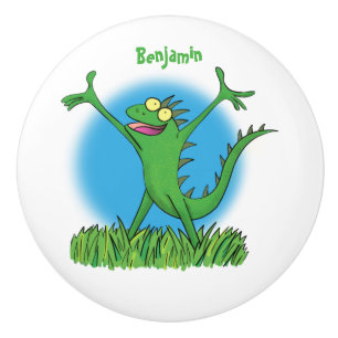 Funny green lächelnd animierte Eidechse Keramikknauf