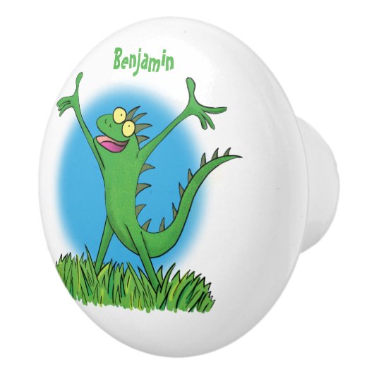 Funny green lächelnd animierte Eidechse Keramikknauf (Rechts)