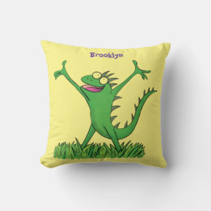 Funny green lächelnd animierte Eidechse Kissen
