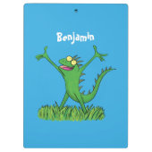 Funny green lächelnd animierte Eidechse Klemmbrett (Rückseite)