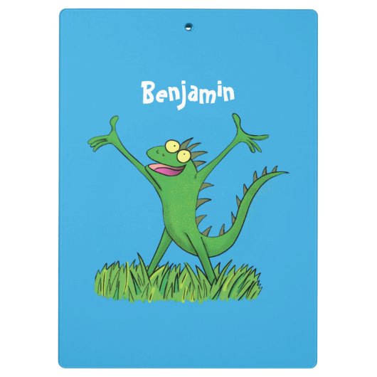 Funny green lächelnd animierte Eidechse Klemmbrett (Rückseite)