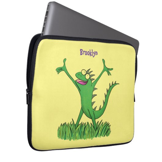 Funny green lächelnd animierte Eidechse Laptopschutzhülle (Vorne Rechts)