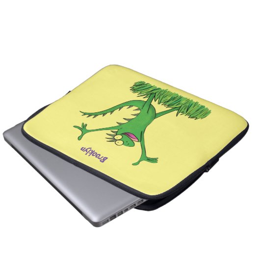 Funny green lächelnd animierte Eidechse Laptopschutzhülle (Vorne Knopf)