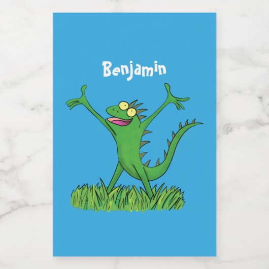 Funny green lächelnd animierte Eidechse Lebensmitteletikett (Einzelnes Label)