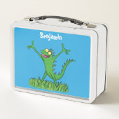 Funny green lächelnd animierte Eidechse Metall Brotdose (Rückseite)