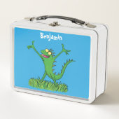 Funny green lächelnd animierte Eidechse Metall Brotdose (Vorderseite)