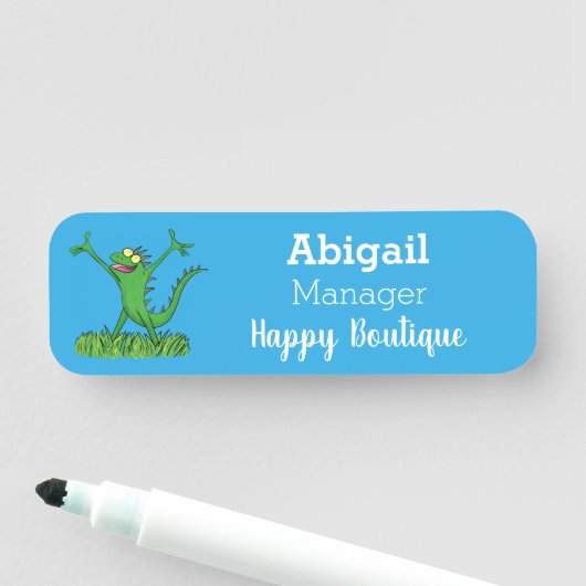 Funny green lächelnd animierte Eidechse Namensschild (Beispiel)