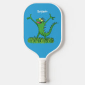 Funny green lächelnd animierte Eidechse Pickleball Schläger (Vorderseite)