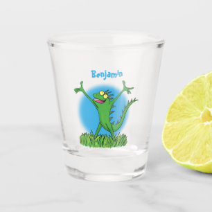Funny green lächelnd animierte Eidechse Schnapsglas