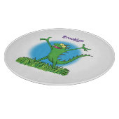 Funny green lächelnd animierte Eidechse Schneidebrett (Ecke)