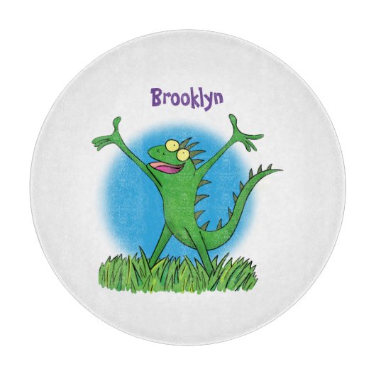 Funny green lächelnd animierte Eidechse Schneidebrett (Vorderseite)
