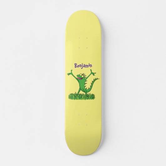 Funny green lächelnd animierte Eidechse Skateboard (Vorne)