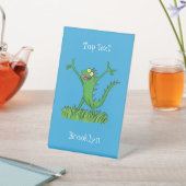 Funny green lächelnd animierte Eidechse Sockelschild (In SItu)