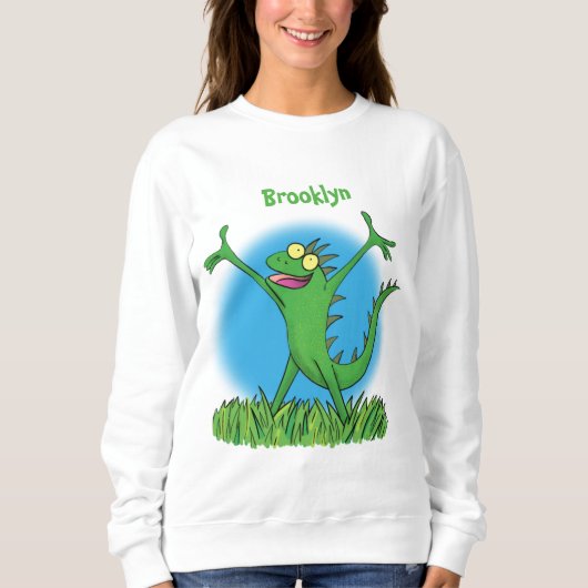 Funny green lächelnd animierte Eidechse Sweatshirt (Vorderseite)