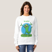 Funny green lächelnd animierte Eidechse Sweatshirt (Vorne ganz)