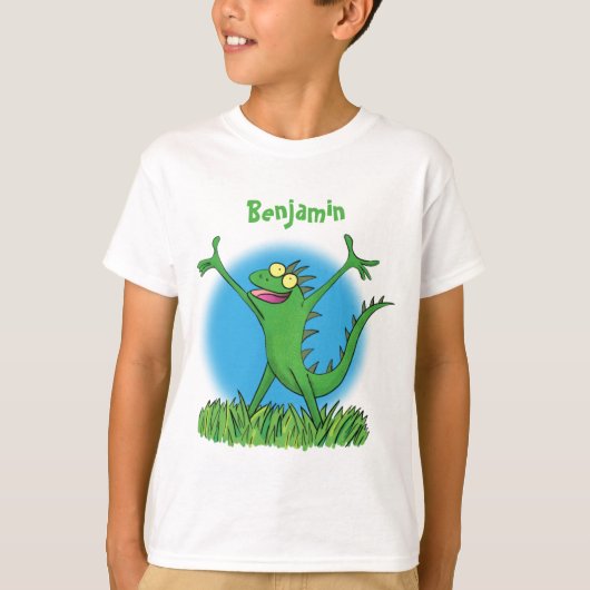 Funny green lächelnd animierte Eidechse T-Shirt (Vorderseite)