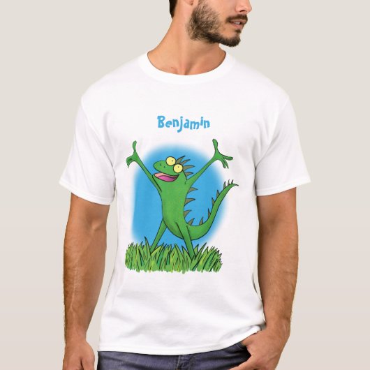 Funny green lächelnd animierte Eidechse T-Shirt (Vorderseite)