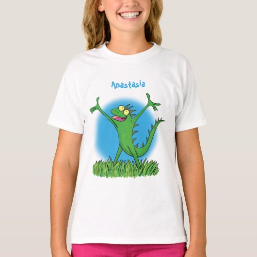 Funny green lächelnd animierte Eidechse T-Shirt (Vorderseite)