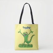 Funny green lächelnd animierte Eidechse Tasche (Vorderseite)