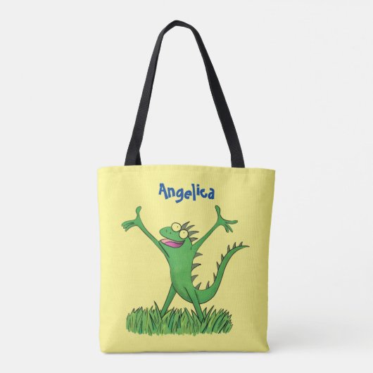 Funny green lächelnd animierte Eidechse Tasche (Rückseite)