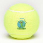 Funny green lächelnd animierte Eidechse Tennisbälle (Rückseite)