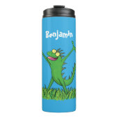 Funny green lächelnd animierte Eidechse Thermosbecher (Vorderseite)