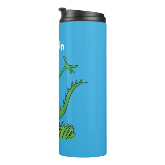 Funny green lächelnd animierte Eidechse Thermosbecher (Nach rechts gedreht)