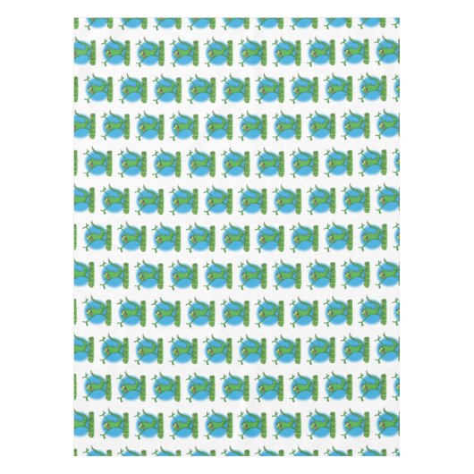 Funny green lächelnd animierte Eidechse Tischdecke (Vorderseite)