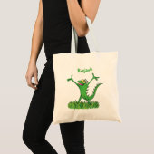 Funny green lächelnd animierte Eidechse Tragetasche (Vorderseite (Produkt))
