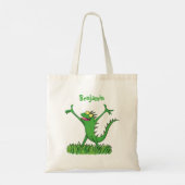 Funny green lächelnd animierte Eidechse Tragetasche (Rückseite)