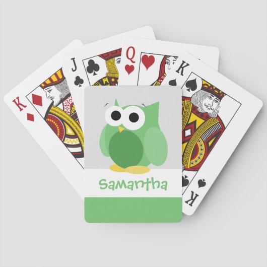 Funny Green Owl Kids Personalisiert Playing Cards Spielkarten (Rückseite)