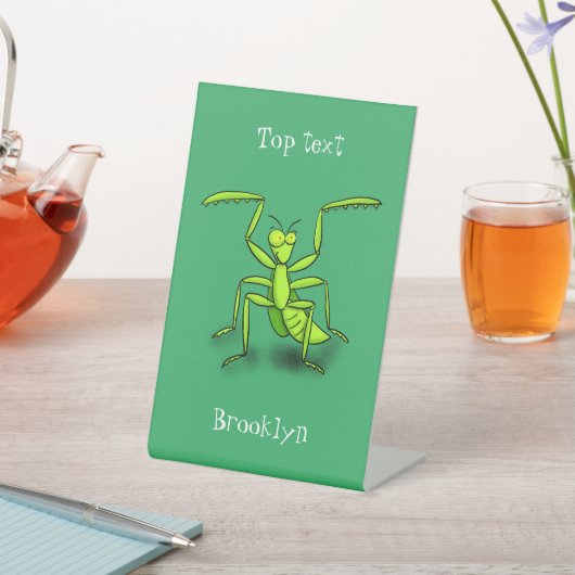 Funny green praying mantis cartoon illustration sockelschild (In SItu)