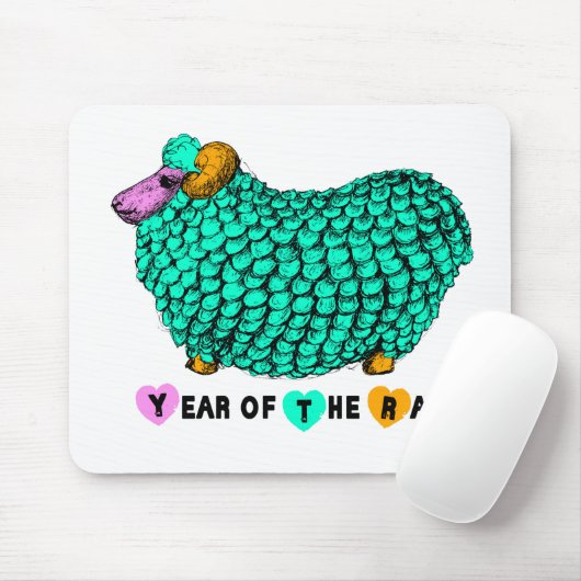 Funny Green Ram Chinese Year Zodiac Mousepad (Mit Mouse)
