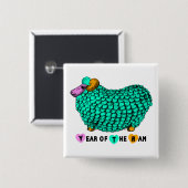 Funny Green Ram Chinese Year Zodiac Square B Button (Vorne & Hinten)