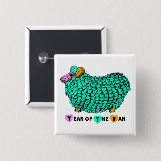 Funny Green Ram Chinese Year Zodiac Square B Button (Vorne & Hinten)