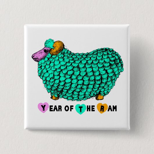 Funny Green Ram Chinese Year Zodiac Square B Button (Vorderseite)