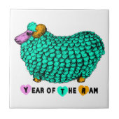 Funny Green Ram Chinese Year Zodiac Tile Fliese (Vorderseite)