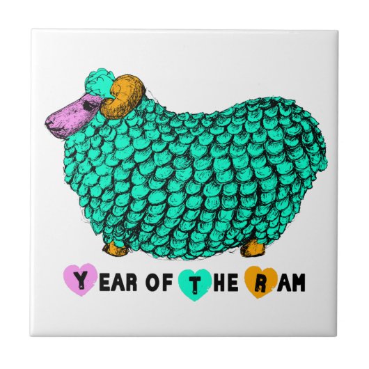 Funny Green Ram Chinese Year Zodiac Tile Fliese (Vorderseite)
