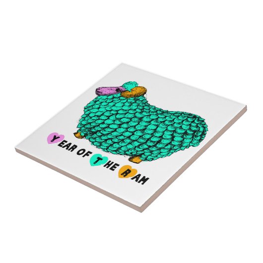 Funny Green Ram Chinese Year Zodiac Tile Fliese (Seite)
