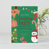 Funny Green Red und Yellow Christmas Party laden e Einladung (Stehend Vorderseite)
