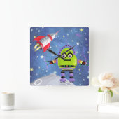 Funny Green Robot Wall Clock Quadratische Wanduhr (Zuhause)