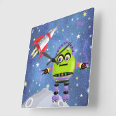 Funny Green Robot Wall Clock Quadratische Wanduhr (Winkel)