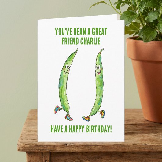 Funny Green Runner Bean Best Friend Birthday Karte